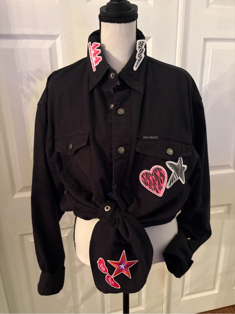 Women’s Harley Davidson Black Denim w/ Harley Patchwork on the Back-